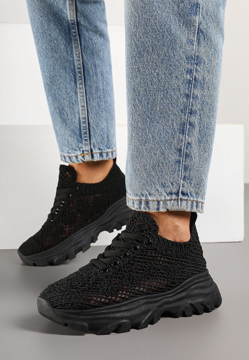 Czarne Sneakersy Ozdobione Siateczką Toliselle