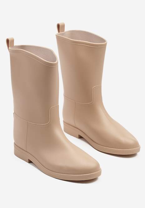 Beżowe Eleganckie Kalosze z Ozdobnym Przeszyciem Lenrisa