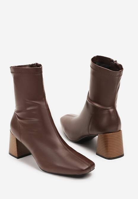 Brązowe Botki na Stożku Vices z Elastyczną Cholewką Giolaria
