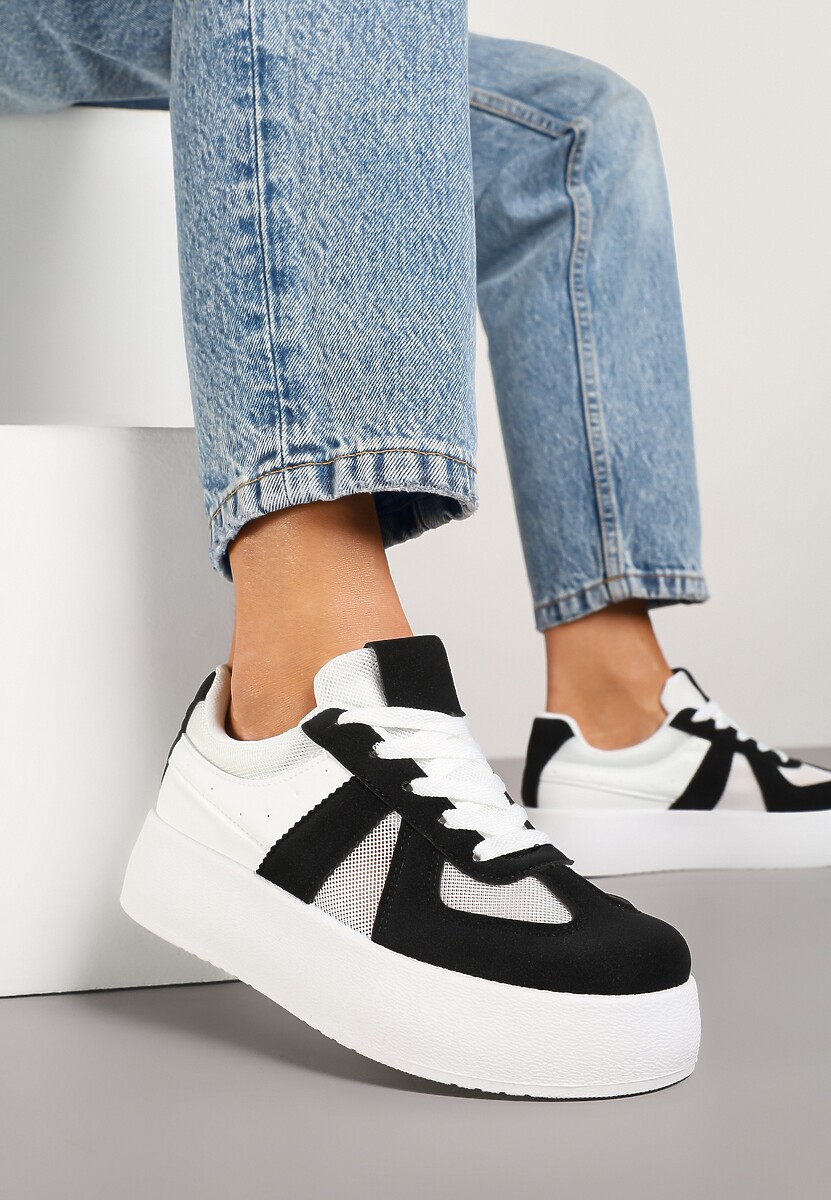 Czarno-Białe Sneakersy Typu Kultowe Tenisówki na Grubej Podeszwie Nanessa