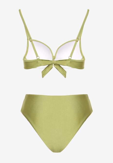 Zielone Bikini Majtki Figi i Biustonosz z Metaliczną Ozdobą Kinalenna