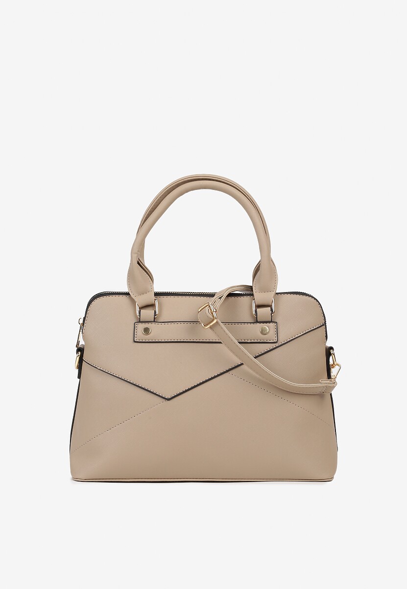 Ciemnobeżowa Trapezowa Torebka na Ramię z Regulowanym Paskiem Moonxena