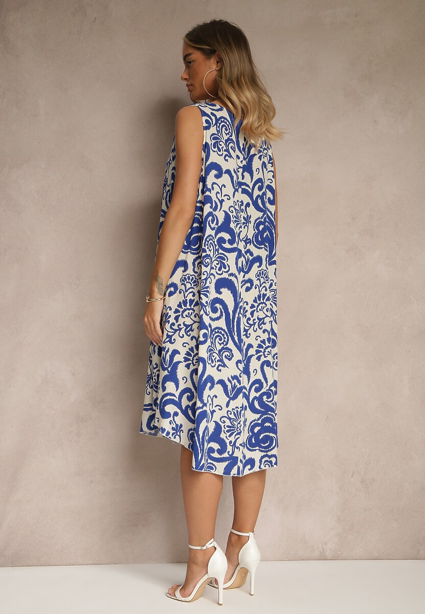 Niebieska Sukienka z Bawełny z Motywem Paisley Zivanae