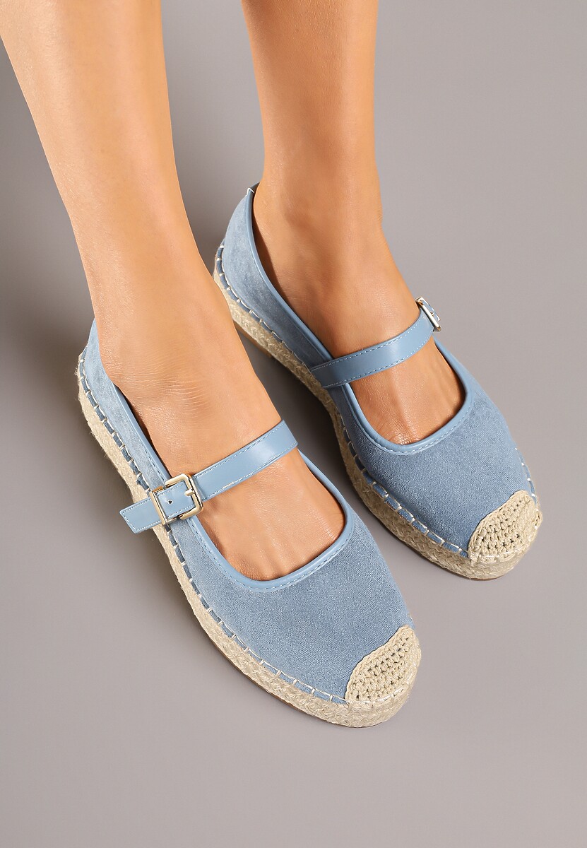 Niebieskie Espadryle z Plecionką i Paskiem Fevolise