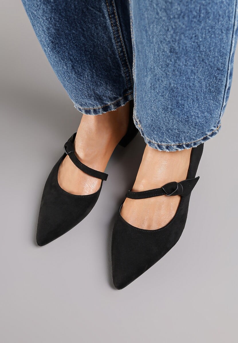 Czarne Czółenka Vices na Płaskiej Podeszwie ze Skórzaną Wkładką z Supełkiem Liliarine