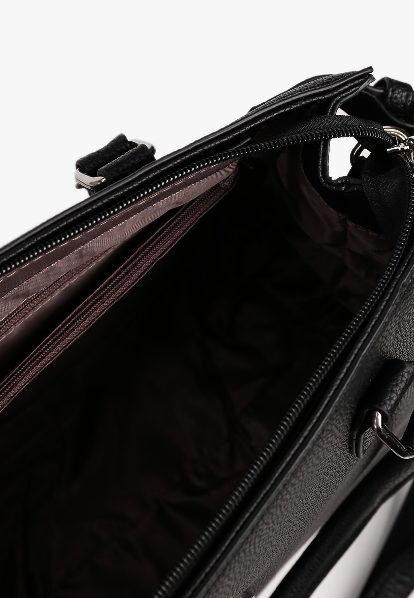 Czarna  Torebka Ozdobiona Klapą i Metaliczną Wstawką Jonavia