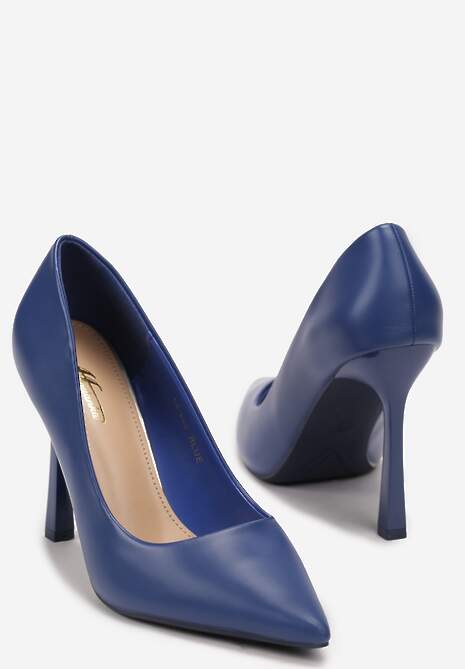 Niebieskie Szpilki na Geometrycznym Obcasie i Nosek w Szpic Versara