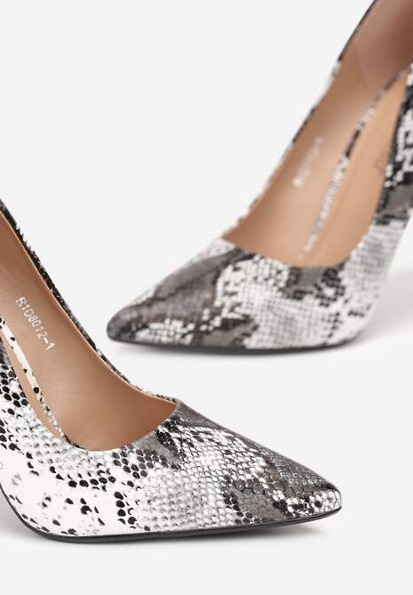 Czarne Szpilki ze Szpiczastym Noskiem i Tłoczeniem Skóry Węża Hyaneta