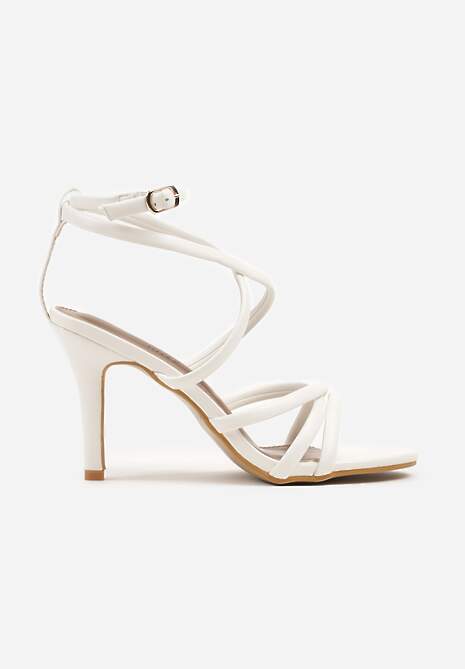 Białe Sandały Szpilki ze Skrzyżowanymi Paskami Zapinane na Sprzączkę Lusija