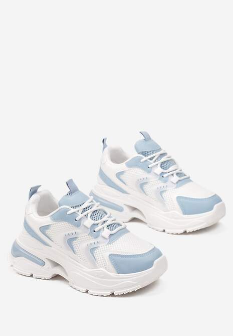 Biało-Niebieskie Sneakersy na Grubej Podeszwie z Metalicznymi Wstawkami Seta