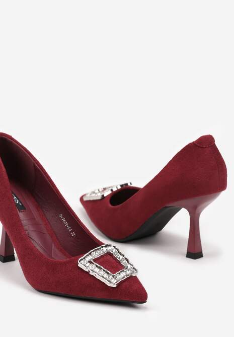 Bordowe Szpilki Ozdobione Klamrą z Cyrkoniami Lalabria