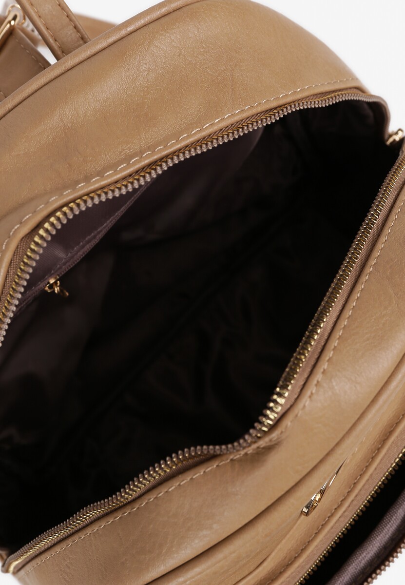 Ciemnobeżowy Plecak z Ozdobną Aplikacją i Suwakiem Milaretta