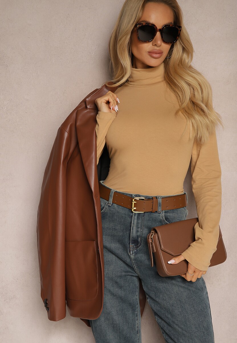 Jasnoszara Bluzka z Bawełny z Golfem Nerisja