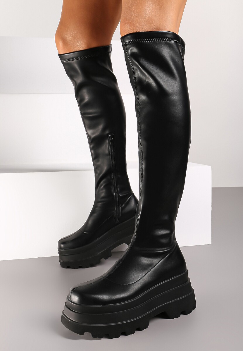 Białe Caualowe Kozaki w Stylu Muszkieterek na Platformie Leniefra