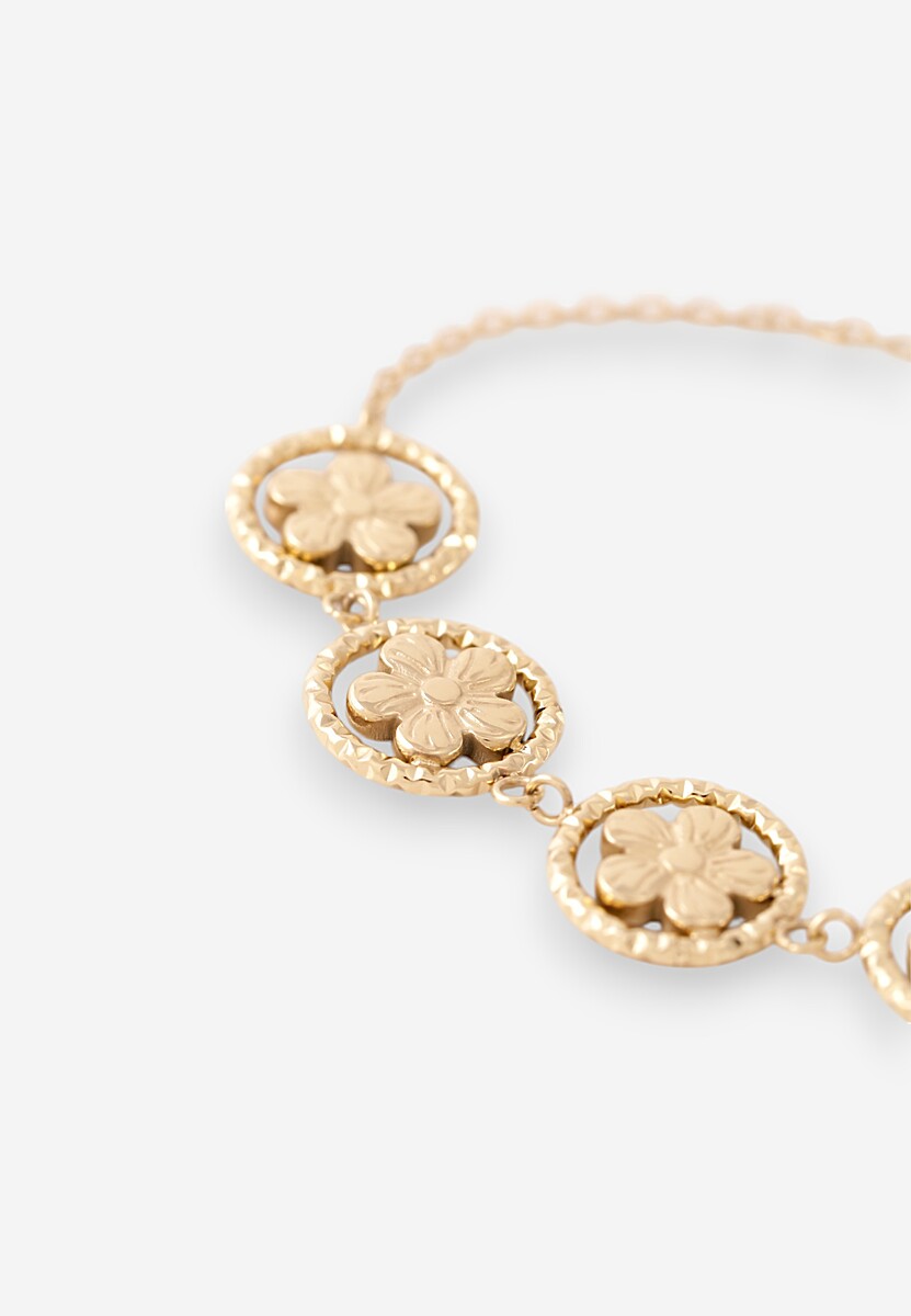 Złota Cienka Bransoletka z Okrągłymi Zawieszkami z Kwiatkami Finorelia