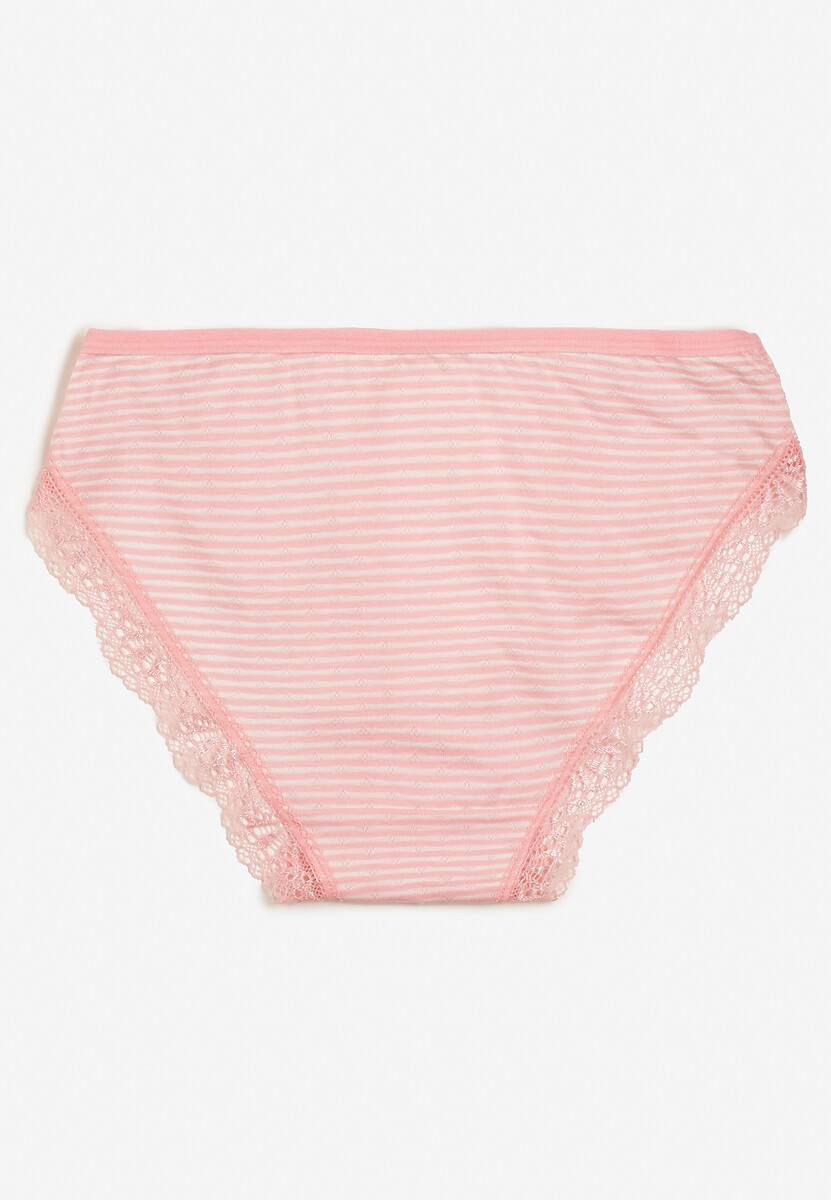 Różowe Figi Majtki z Bawełny Ozdobione Koronką Pilles