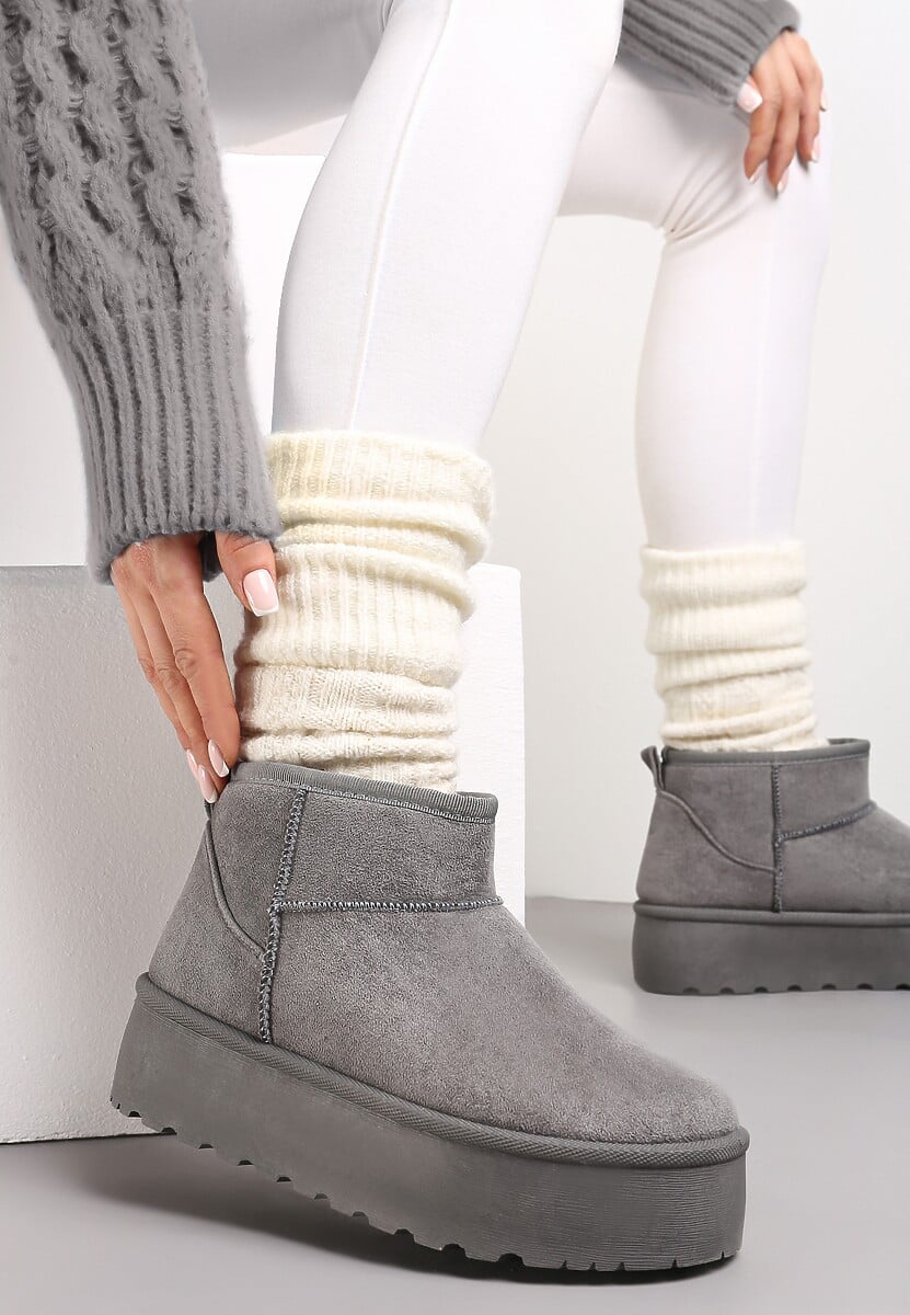 Czarne Krótkie Śniegowce na Grubej Podeszwie Aranwen