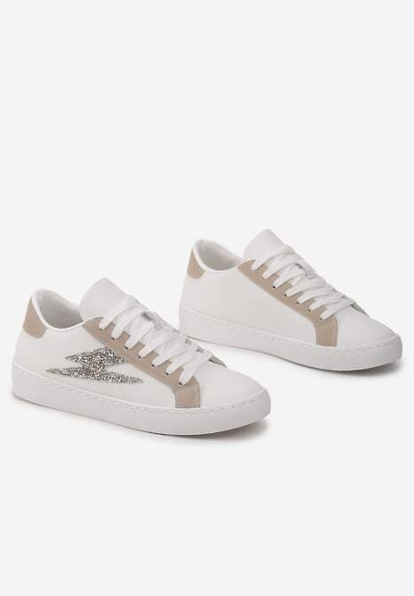Białe Sneakersy z Brokatem i Przeszyciami Abigadia