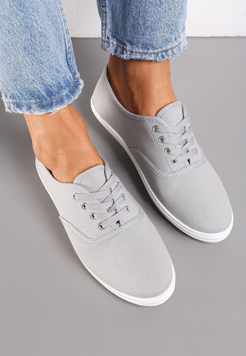 Szare Klasyczne Sznurowane Tenisówki na Płaskiej Podeszwie Efona