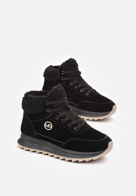 Czarne Zimowe Sneakersy ze Sztucznym Futerkiem Turelia