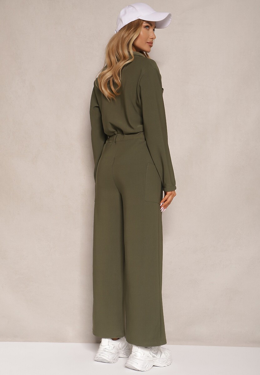 Zielony Kombinezon z Elastyczną Gumką w Pasie z Dodatkowym Wiązaniem o Luźnym Kroju Creera
