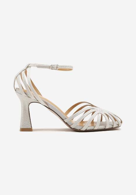 Srebrne Sandały na Stożku z Brokatem Irralea