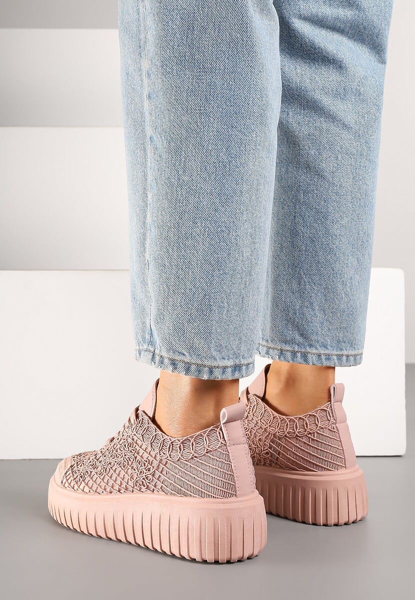 Różowe Sneakersy Vices na Platformie z Ażurową Cholewką Lumerise