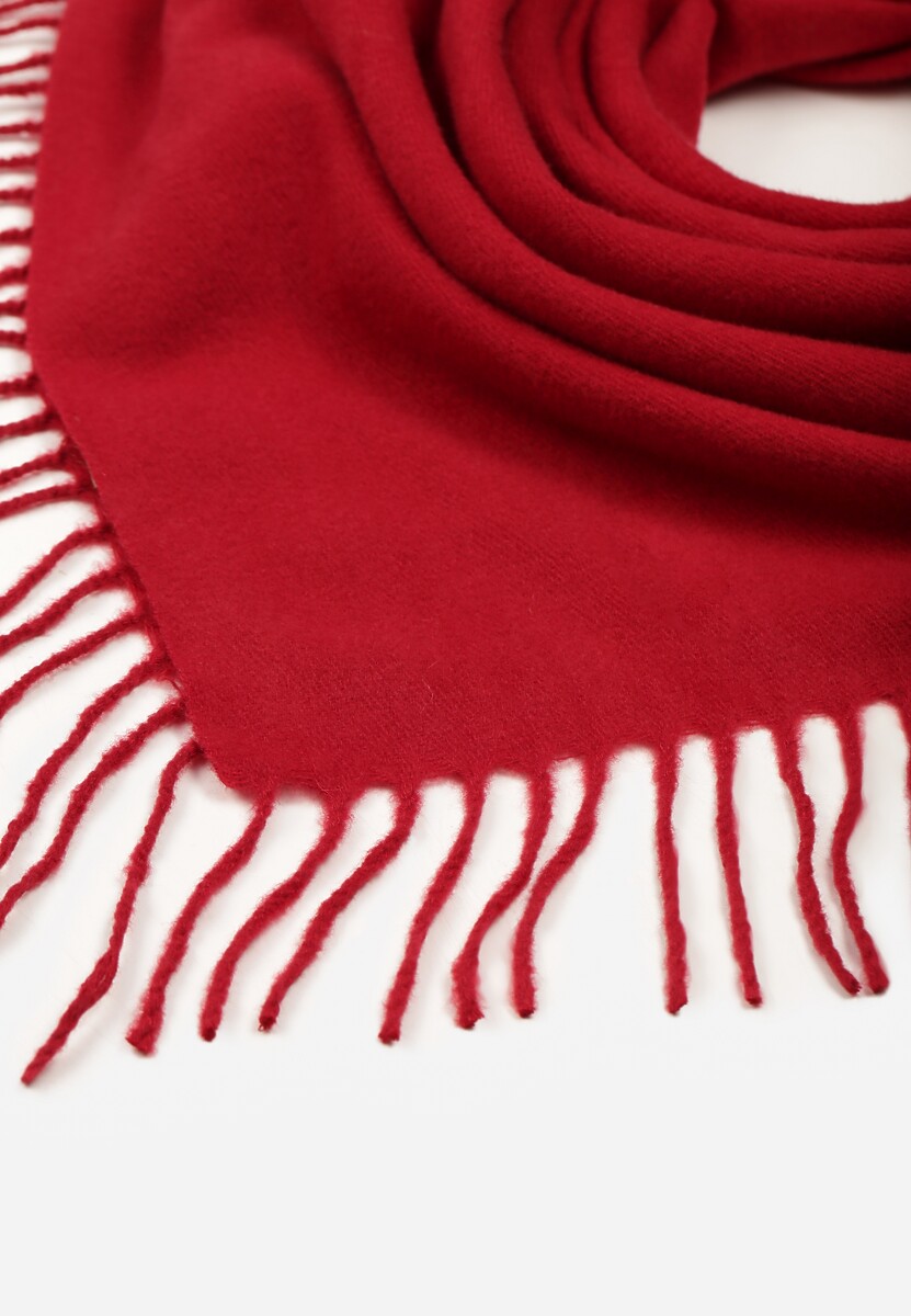 Czerwony Klasyczny Szalik Zakończony Frędzlami Vetiele