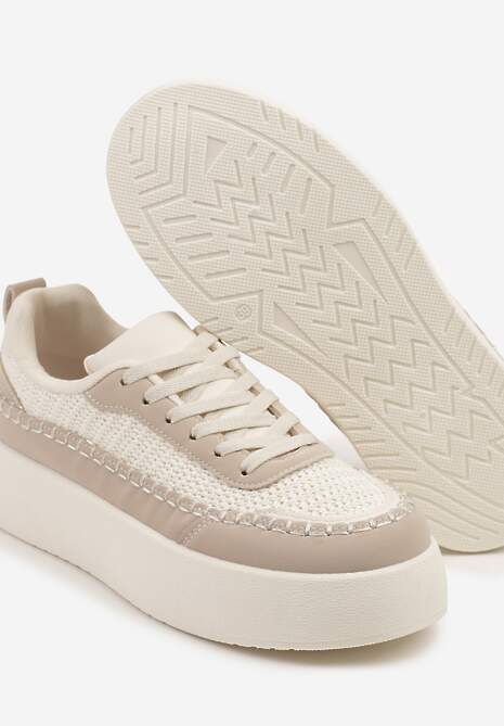 Beżowe Sneakersy na Platformie Ozdobione Plecionką Nilaraviela