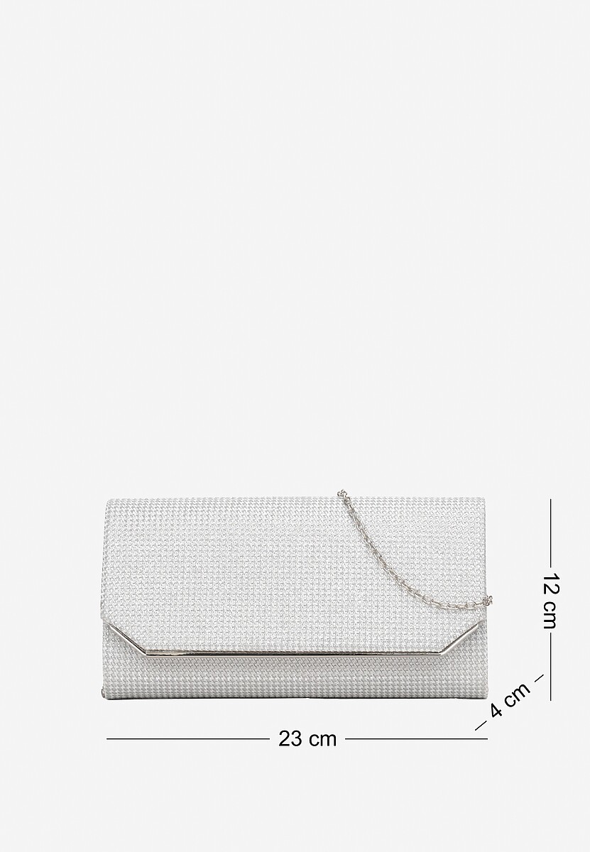 Srebrna Brokatowa Torebka Kopertówka z Łańcuszkiem i Ozdobną Klapą Eilikka