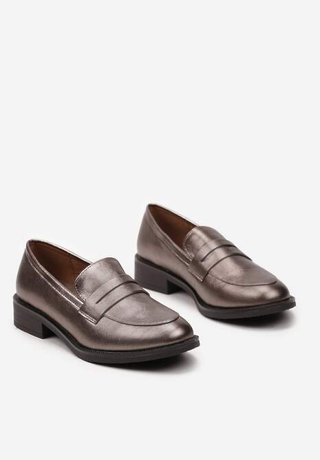 Srebrne Mokasyny w Stylu Loafersów z Wkładką ze Skóry Naturalnej Tykolina