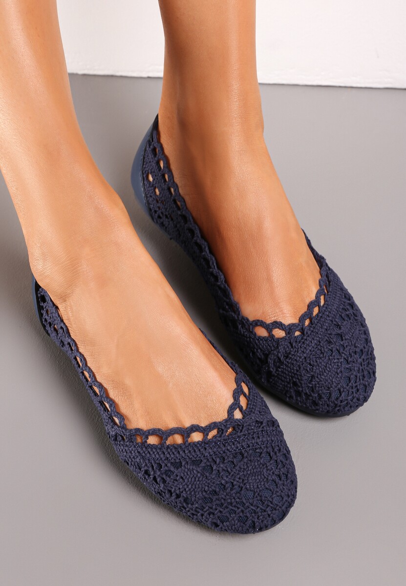 Granatowe Balerinki Koronkowe Sham