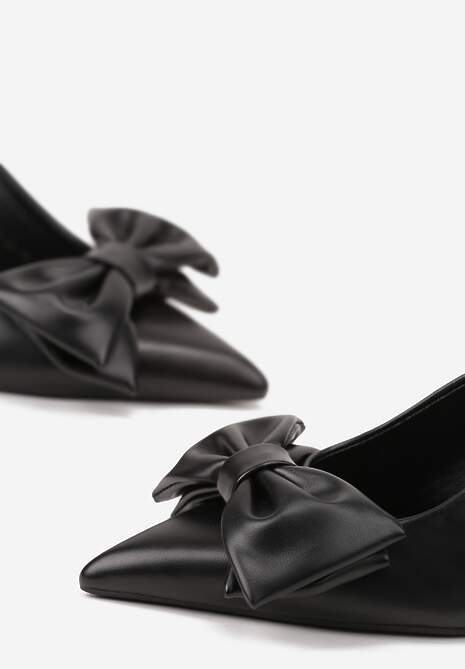 Czarne Sandały Vices na Szpilce Slingback Ozdobione Kokardą Tilvanea