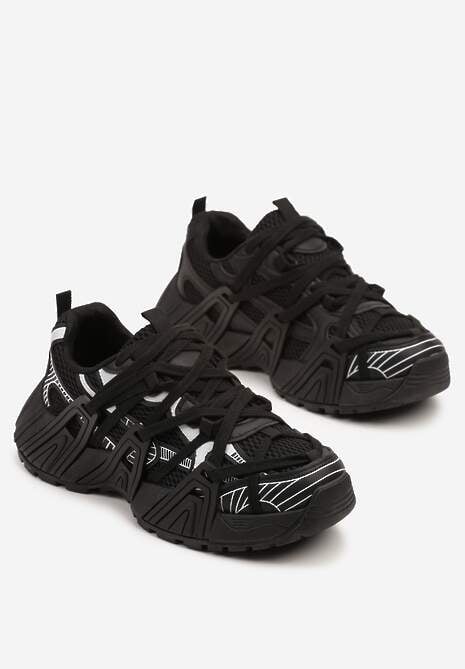 Czarne Sneakersy Ozdobione Geometrycznym Motywem Pollines