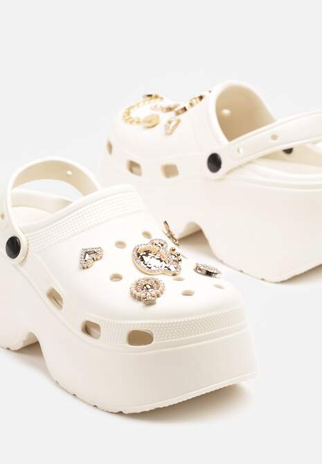 Beżowe Piankowe Klapki na Grubej Podeszwie z Wycięciami i Aplikacjami Lilseki