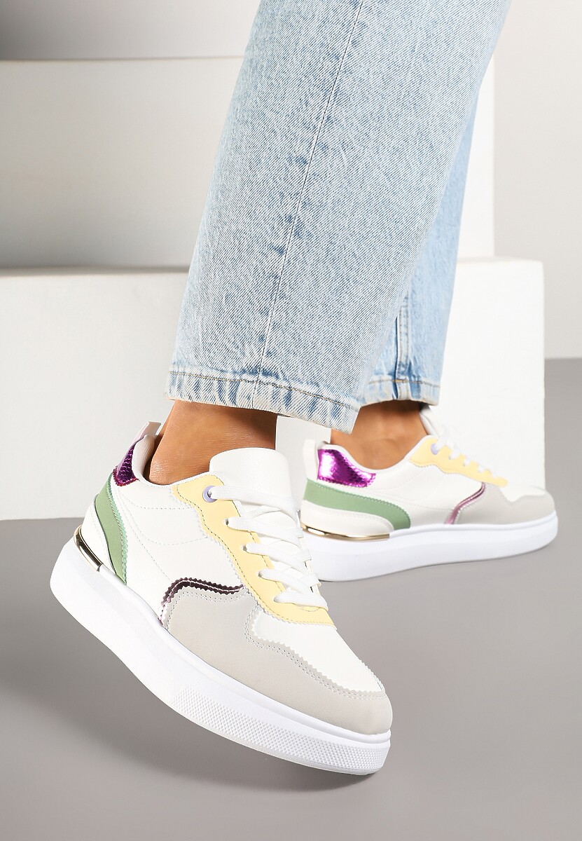 Biało-Różowe Sneakersy z Metalicznymi Aplikacjami Terlexia