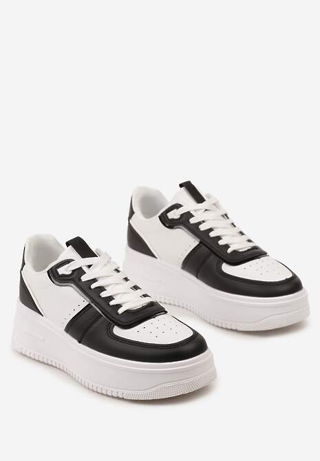 Biało-Czarne Sznurowane Sneakersy na Grubej Podeszwie Salsabil