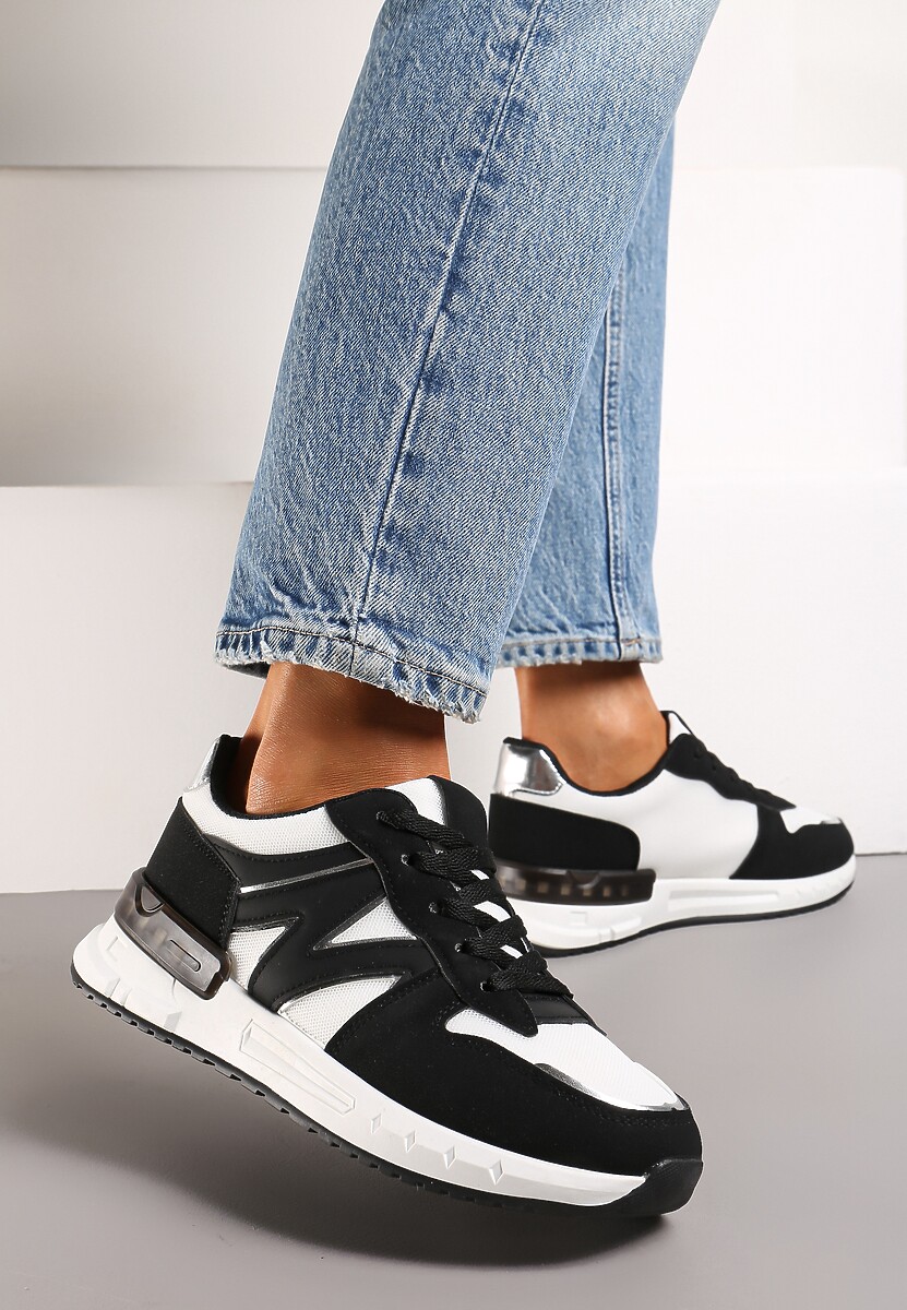 Czarno-Białe Sneakersy z Klasycznym Sznurowaniem i Wstawkami z Siateczki Veloraa