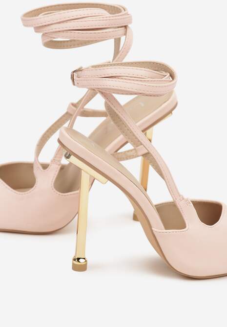 Różowe Sandały na Szpilce Typu Slingback z Ozdobnymi Paskami Melvenea