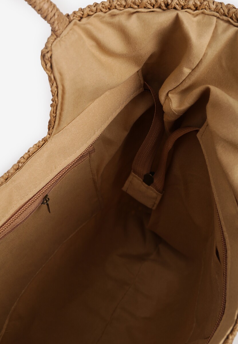 Ciemnobeżowa Torebka z Plecionki na Rączkach z Chwostami Livonia