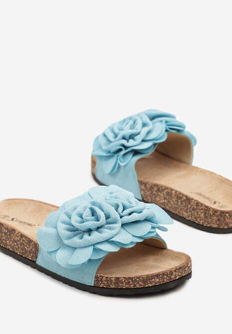 Niebieskie Klapki Ozdobione Kwiatami 3D Eralionea