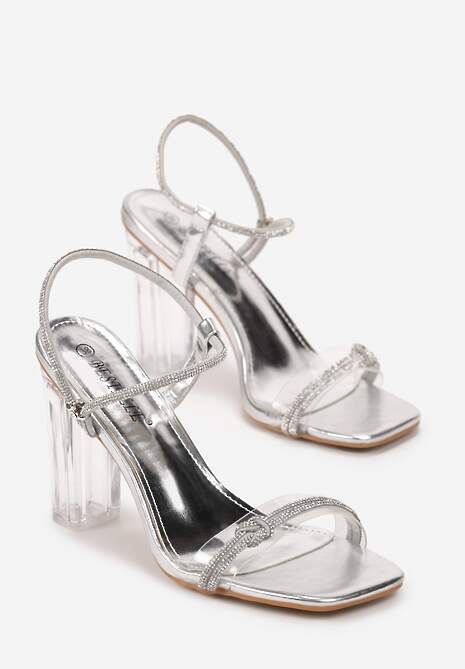 Srebrne Sandały w Cyrkonie na Transparentnym Słupku  Shimam