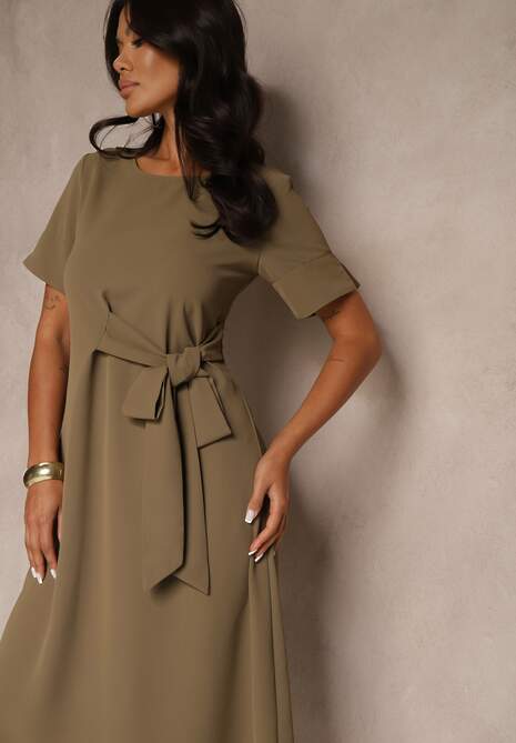 Zielona Rozkloszowana Sukienka Vices Zdobiona Wiązaniem Folarenne