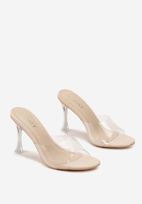 Beżowe Transparentne Klapki na Wysokiej Szpilce Vaprese