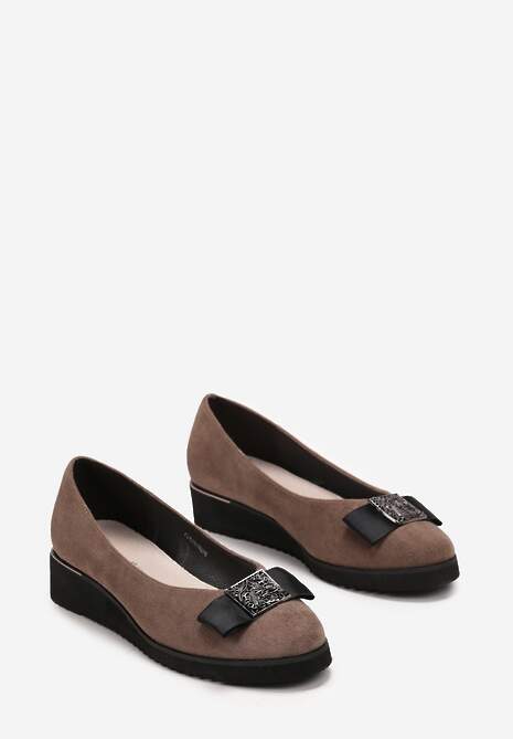 Beżowe Półbuty z Kokardką i Wkładką ze Skóry Naturalnej Aviaba