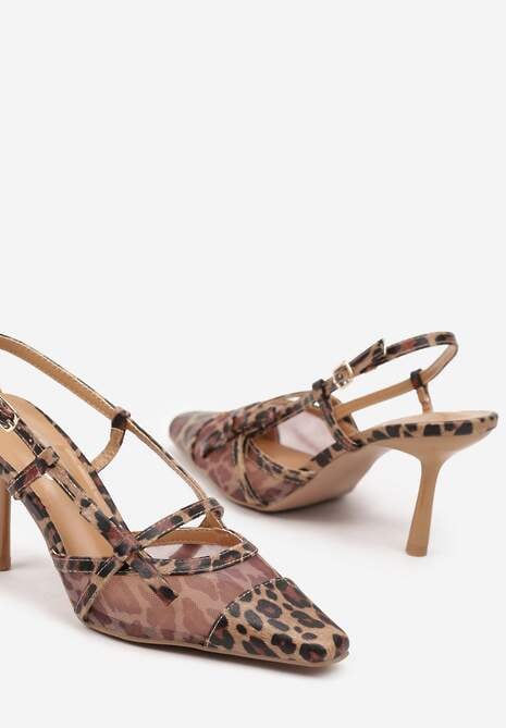 Panterkowe Czółenka na Szpilce Typu Slingback z Siateczkową Cholewką Asdexia