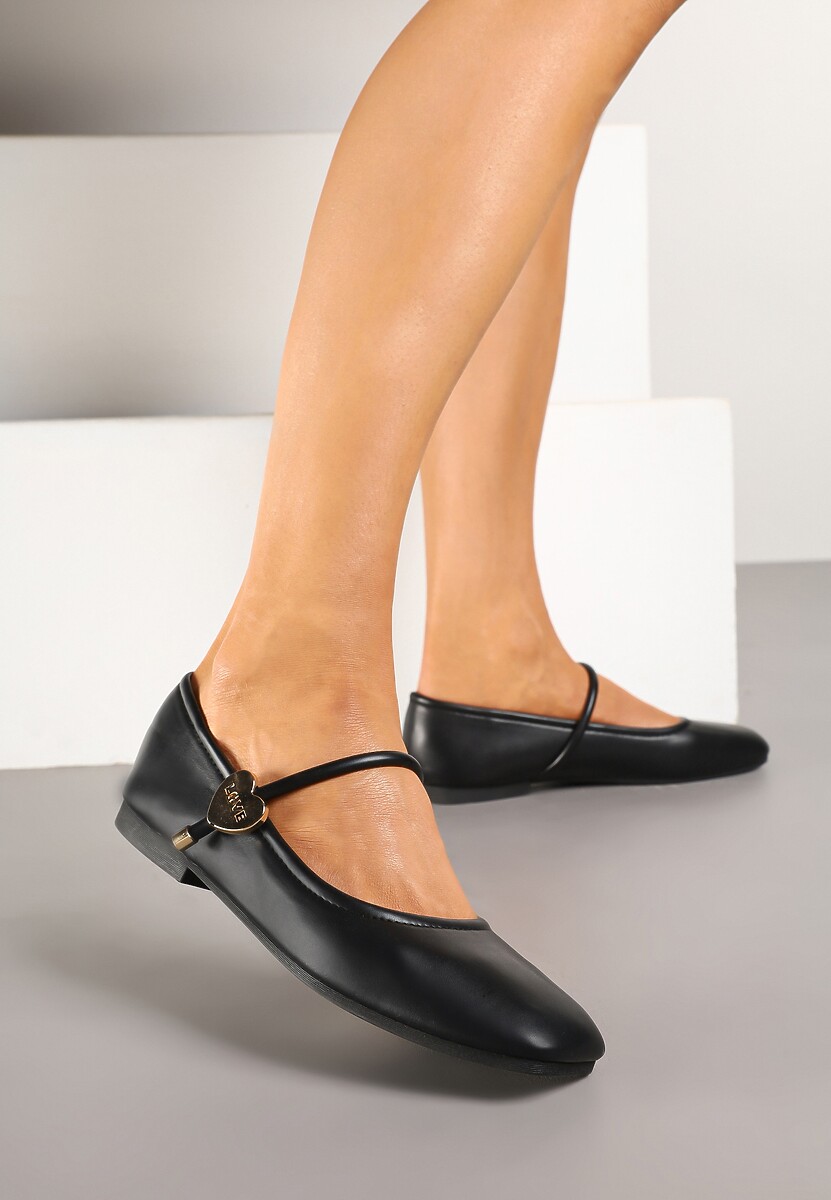 Czarne Balerinki z Kwadratowym Noskiem i Ozdobną Sprzączką Neovia