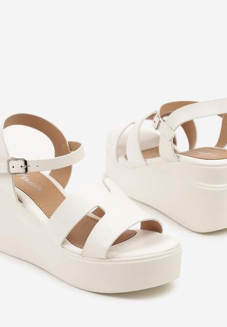 Białe Sandały na Platformie i Koturnie z Wycięciami Astellie