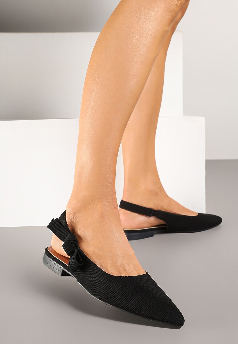 Czarne Sandały Slingback z Tweedowymi Zdobieniami Calritis