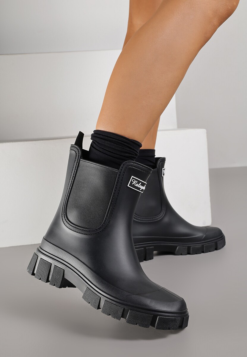 Czarne Kalosze z Elastycznymi Panelami i Detalem z Napisem Delaena